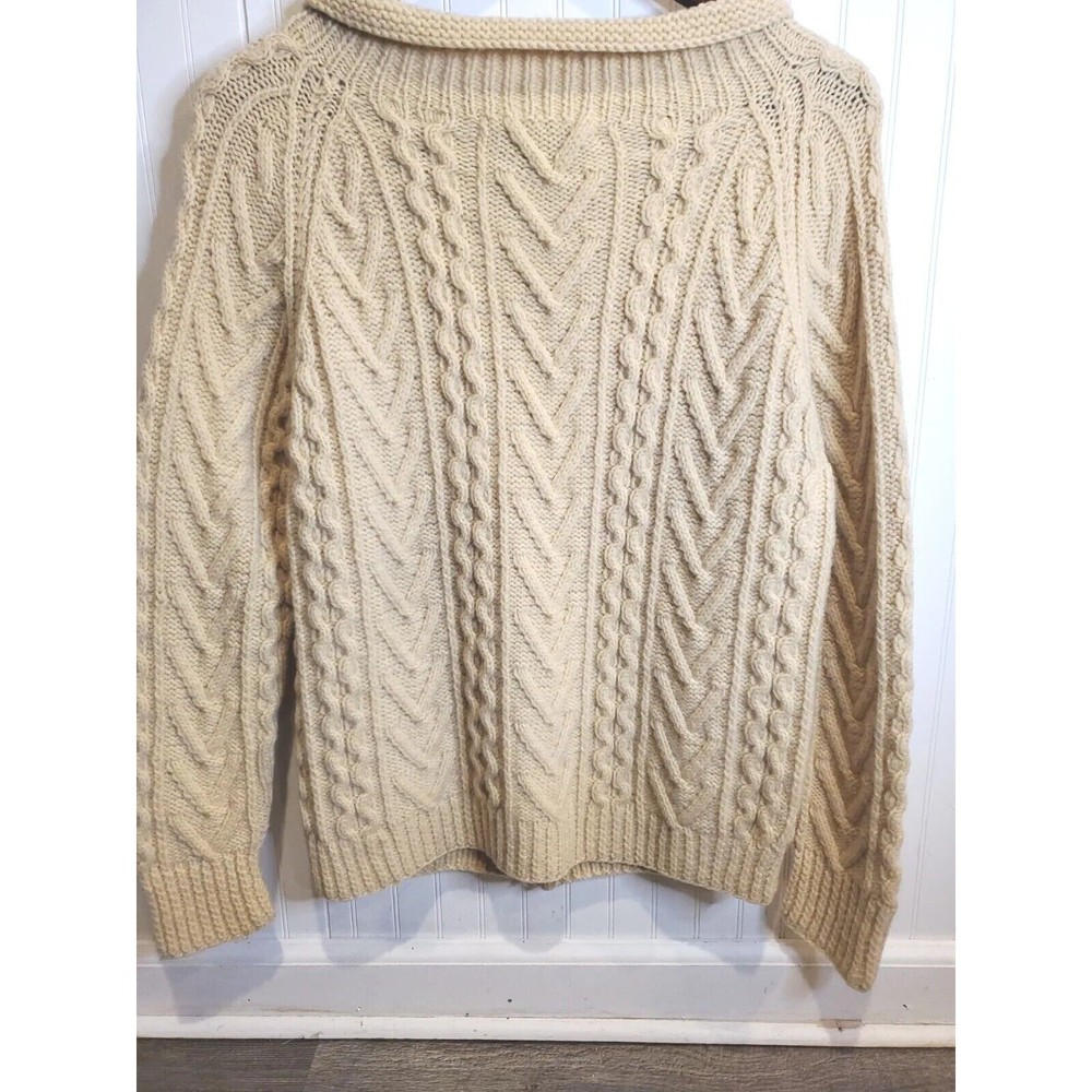 Vintage St. Crone Irish wool cardigan fisherman shawl Aran sweater Medium - Picture 3 of 6